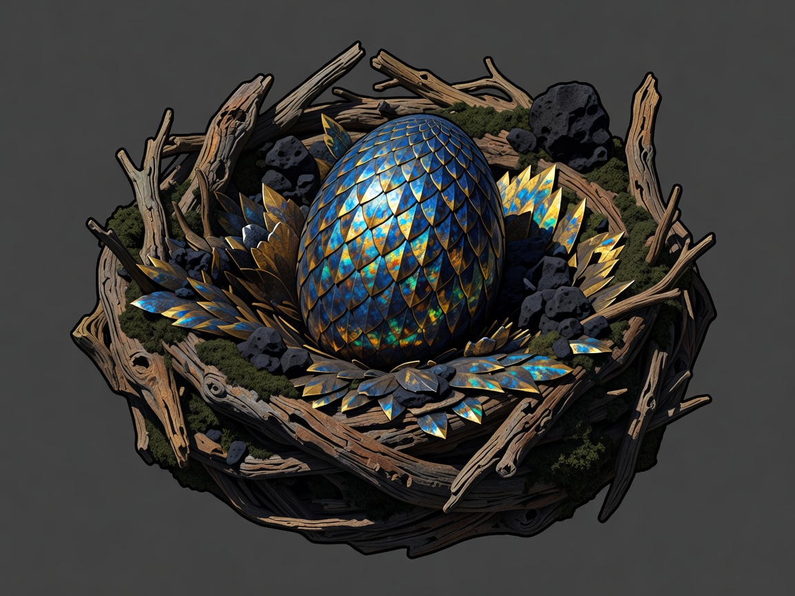 Visual artwork showing the Dragon Egg Nest game with red scales