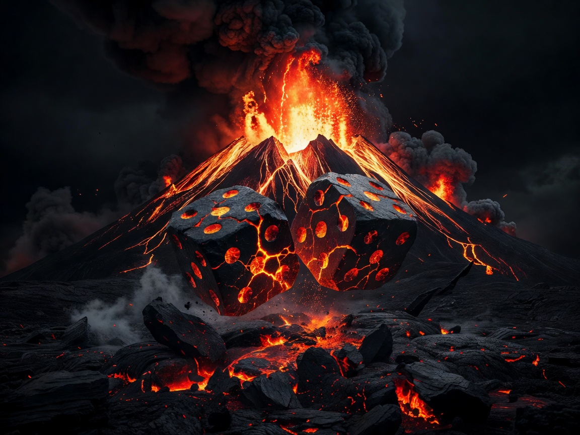 Volcano Dice Match game showing volcanic lava motifs