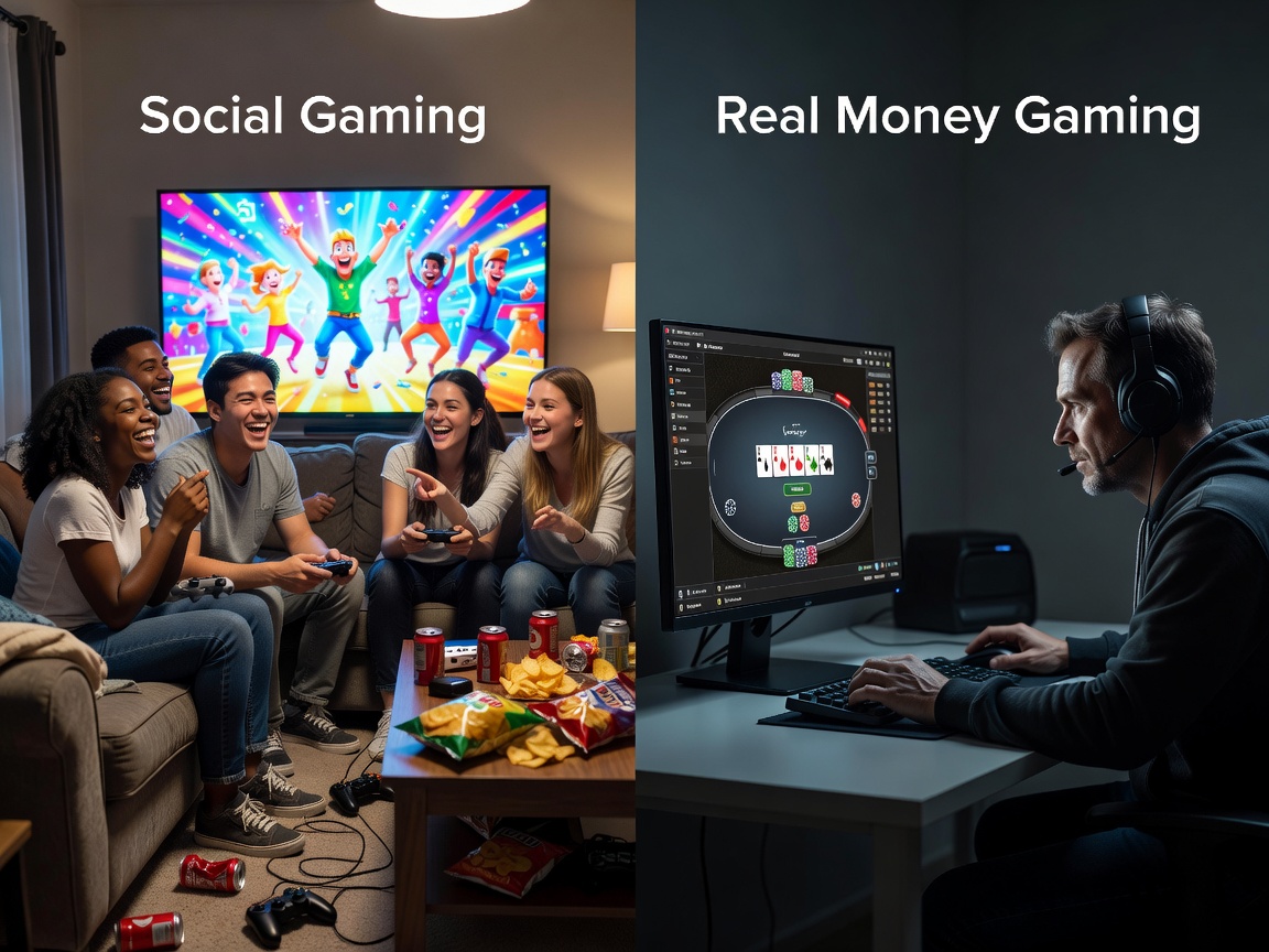 A comparison chart of casual social casinos and real gambling sites